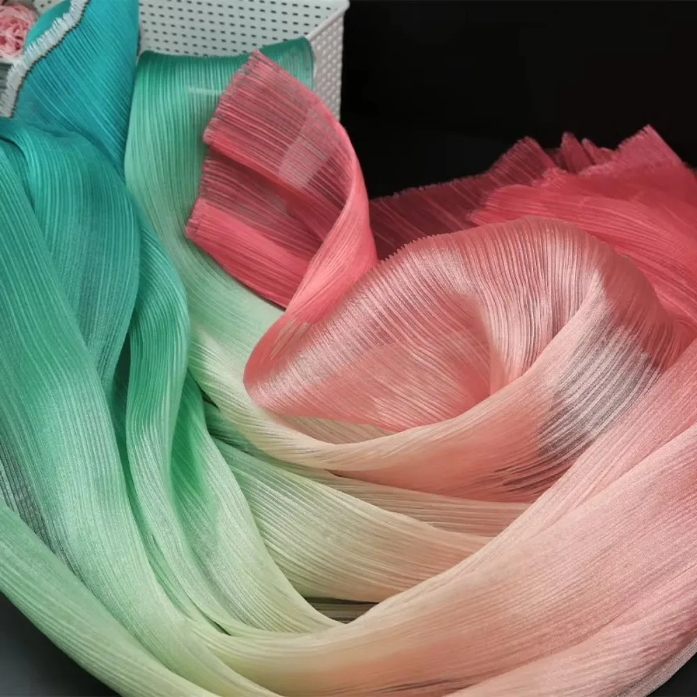 2025 التدرج اللون مطوي الملمس النسيج مشرق DIY بها بنفسك الأورجانزا شبكة النسيج اليدوية مصمم النسيج خلفية الزفاف #1