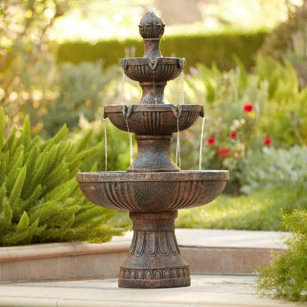 

2024 New Outdoor Floor Bubbler Fountain and Waterfalls 43" High 3 Tiered Cascading for Garden Patio Backyard Deck Home Lawn