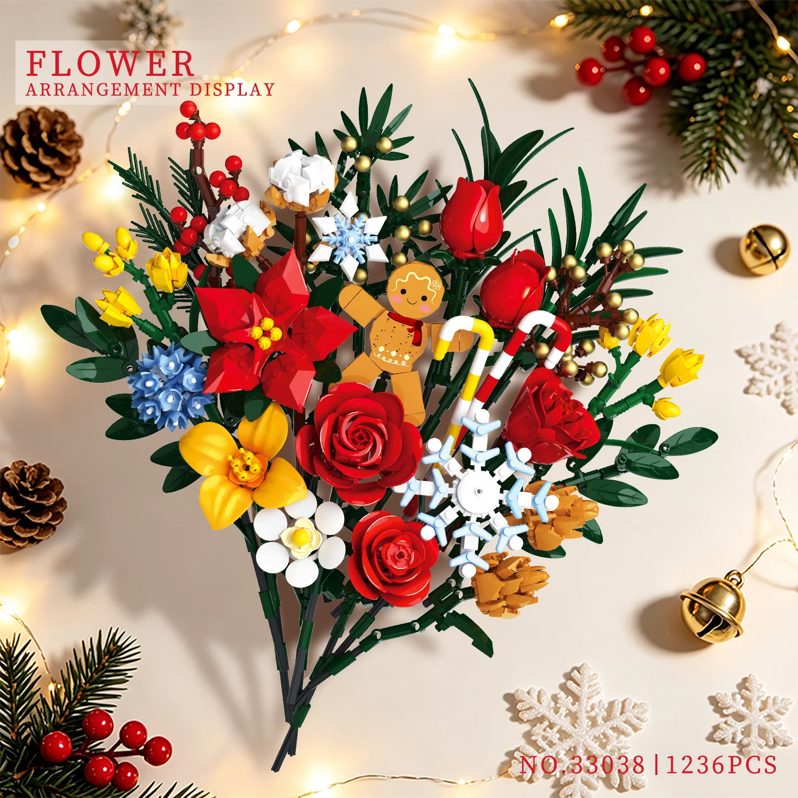 Weihnachts-Adventskalender 24 Tage Countdown Bausteine Blumenstrauß-Set Weihnachtsdekoration Kreatives Geschenk für Kinder und Erwachsene