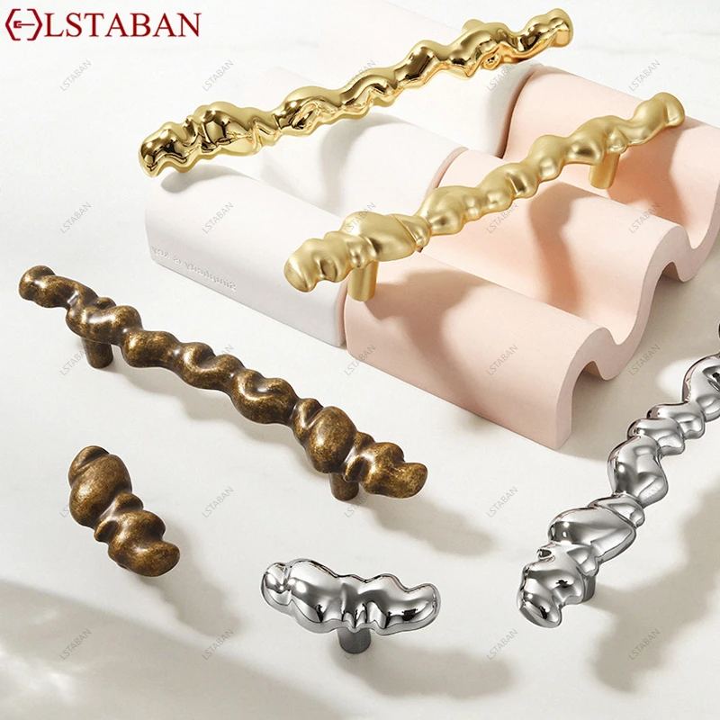Luxury Irregular Twisted Wave Furniture Cabinet Handle Chrome Bronze Wardrobe Closet Cupboard Door Knob Hardware Drawer Pull