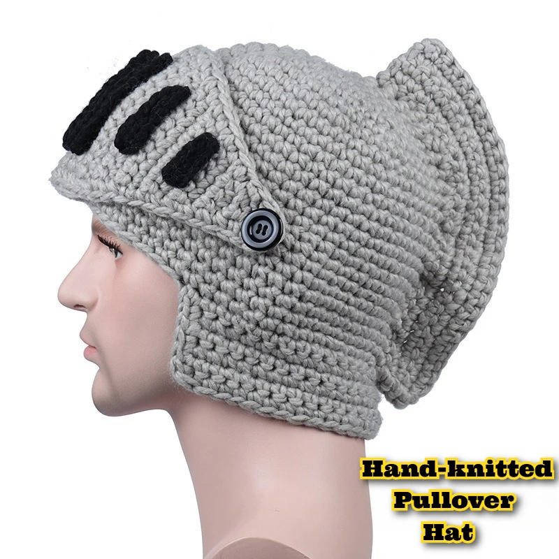 

Men Knitted Hat Roman Helmet Style Gladiator Mask Cap Hand Knitted Pullover Winter Warm Hat Cosplay Costume‌ Attractive Design
