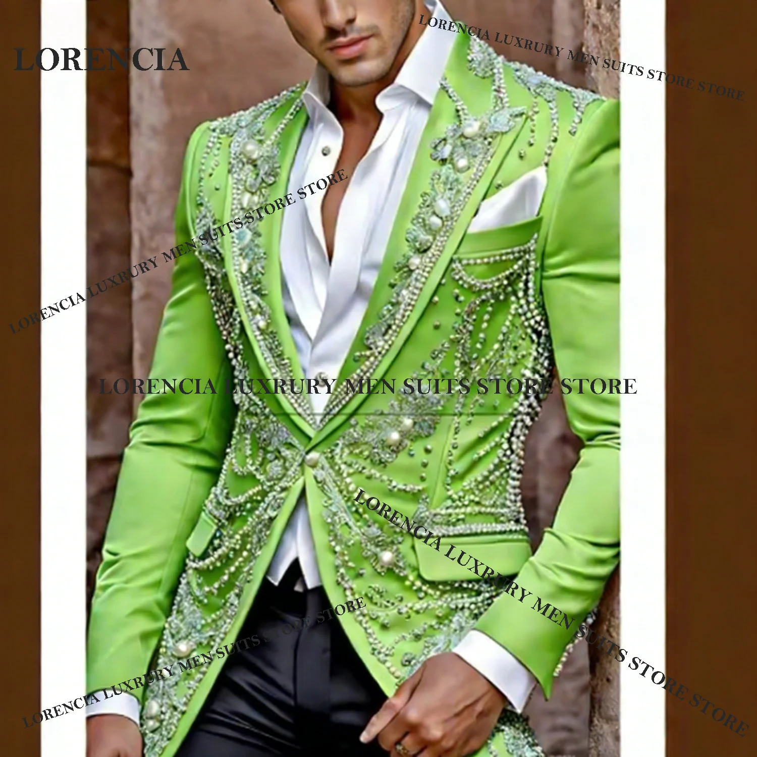 

Customized High End Velvet Men Suit 2 Piece Set Wedding Tuxedos Elegant Crystal Ornament Groom Male Blazers Slim Fit Ropa hombre