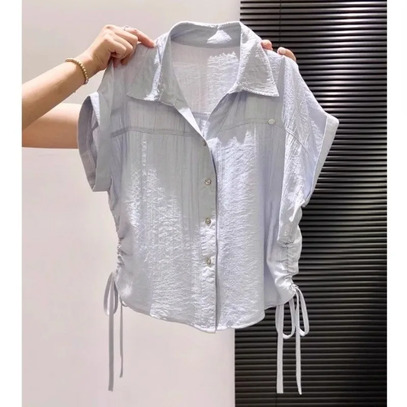 Short Sleeve Shirt Lined Women's Top Jacket 2026 Summer Fashion Loose Waist Shirt