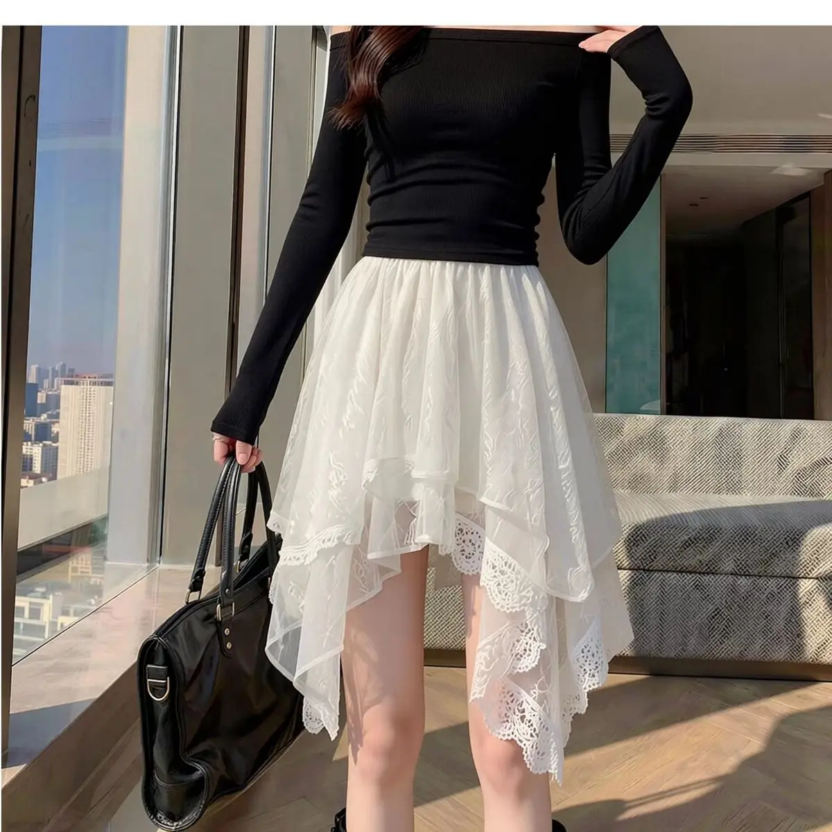 

Lace Irregular Skirt Spring Women's 2026 New A-shaped Skirt High Waist Mid