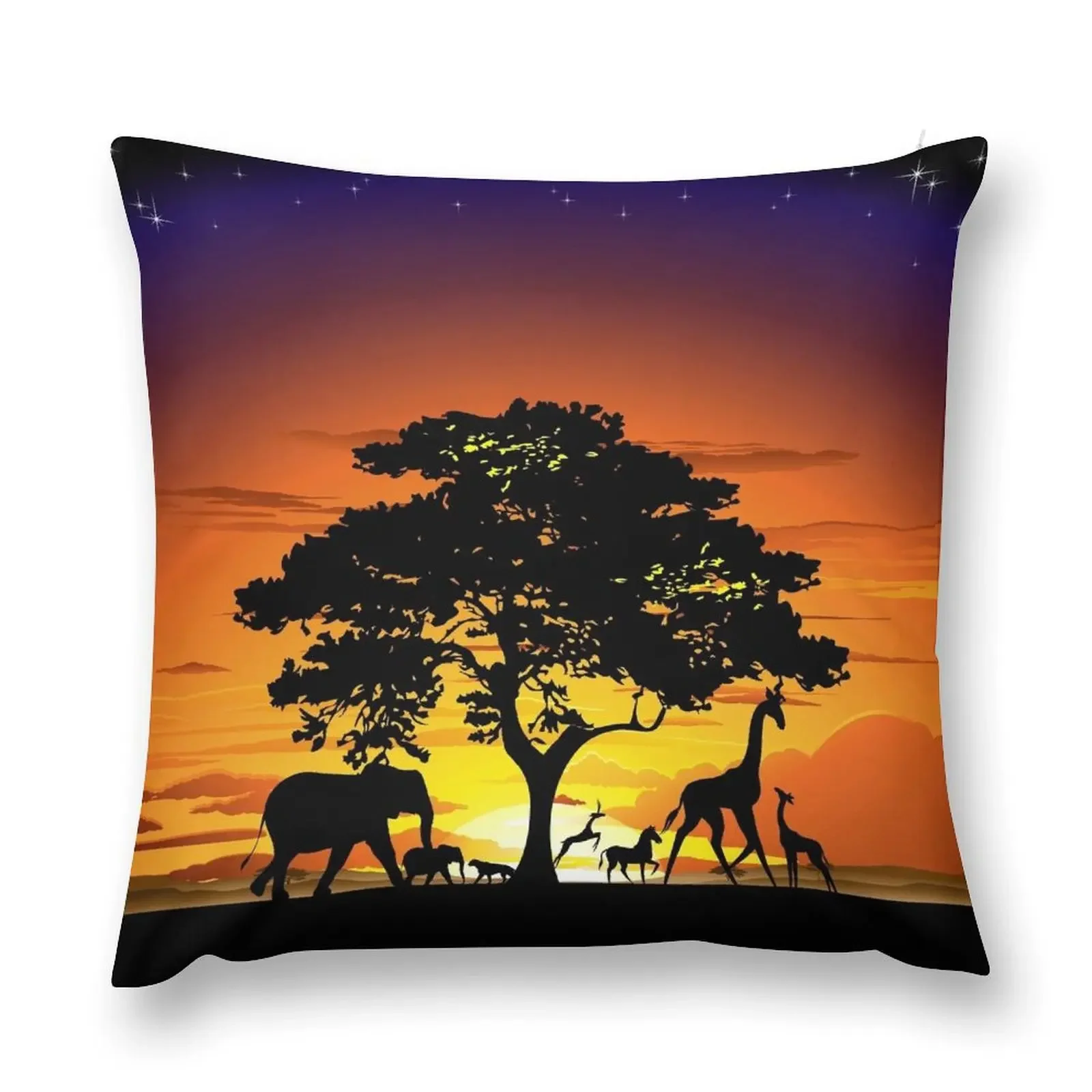 Wild Animals on African Savanna Sunset Throw Pillow Pillow Covers Decorative anime girl christmas cushions covers pillow