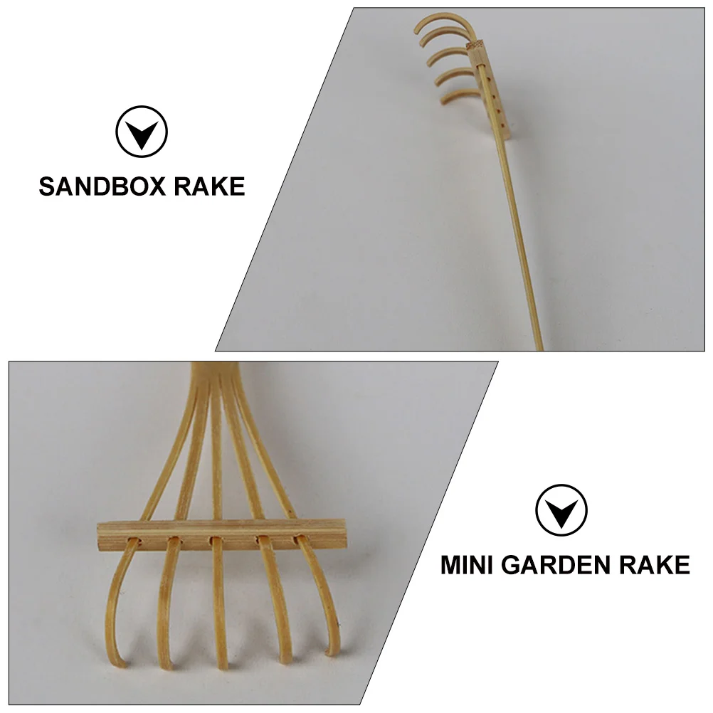 2 Pcs Five-Tooth Bamboo Sand Rake Tine Desktop Mini for Sandbox Decor Garden Zen Child