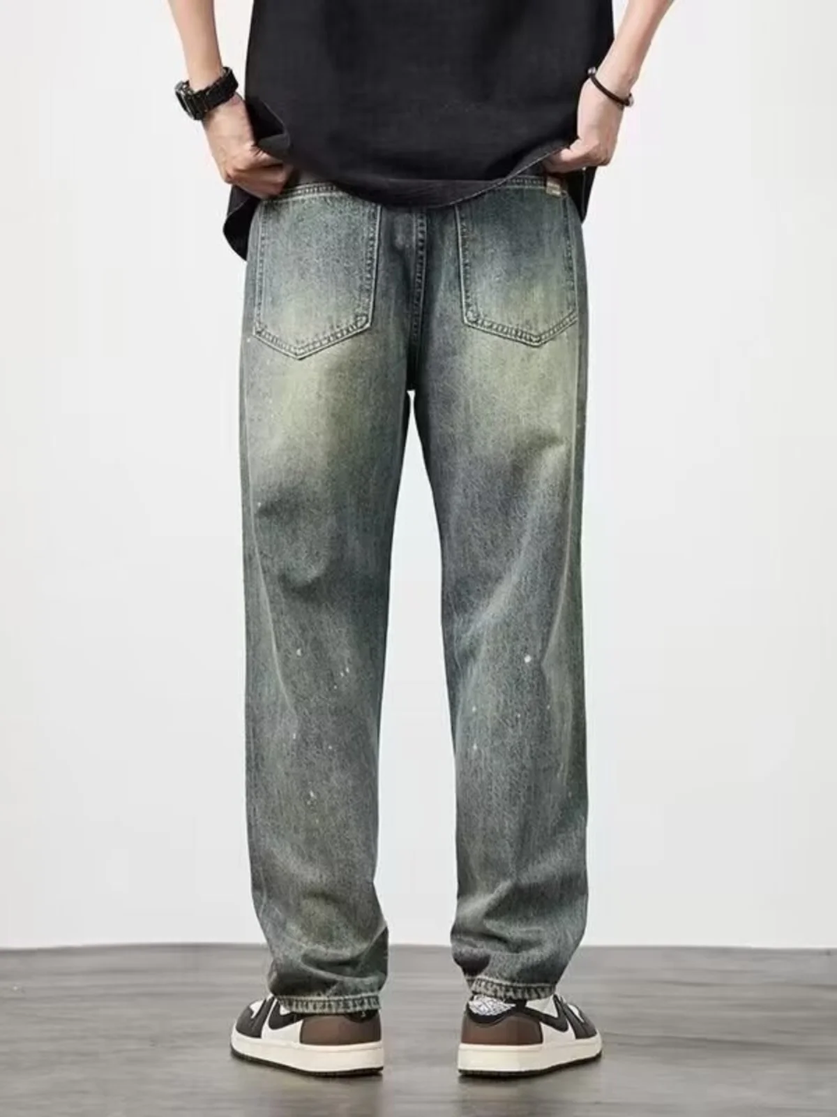 Американские джинсовые джинсы в стиле ретро, мужские весенне-осенние тонкие модные свободные прямые брюки с завышенной талией, универсальные широкие длинные брюки