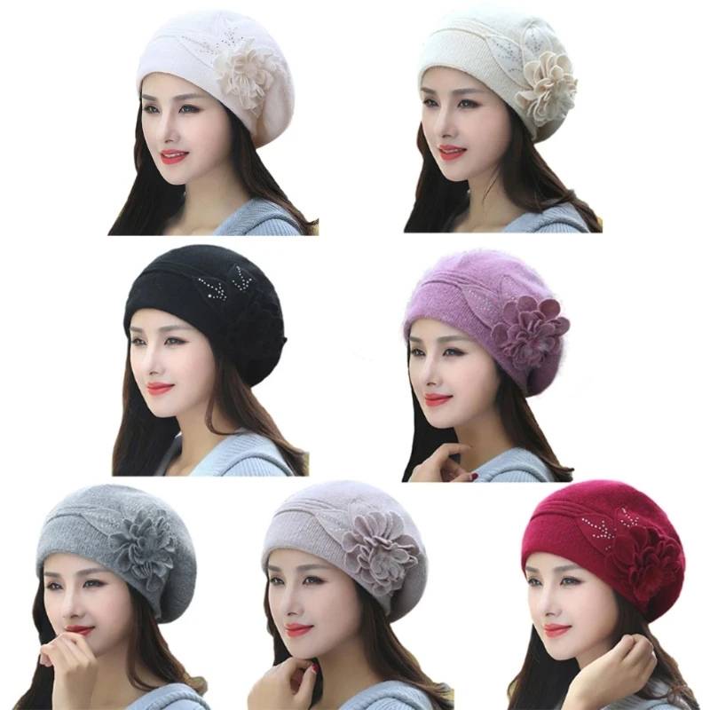 

Hat Rabbit-Hair Blend Solid Color French Winter Warm for Women Dropship