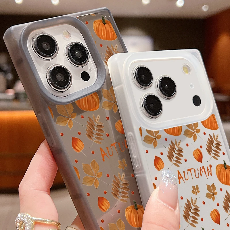 حافظة هاتف مستطيلة ناعمة من البولي يوريثان لهاتف آيفون 17 16 13 15 14 12 Pro Max 17 Pro Max 16 Plus Air 11 أوراق القيقب الخريف غطاء شفاف #5