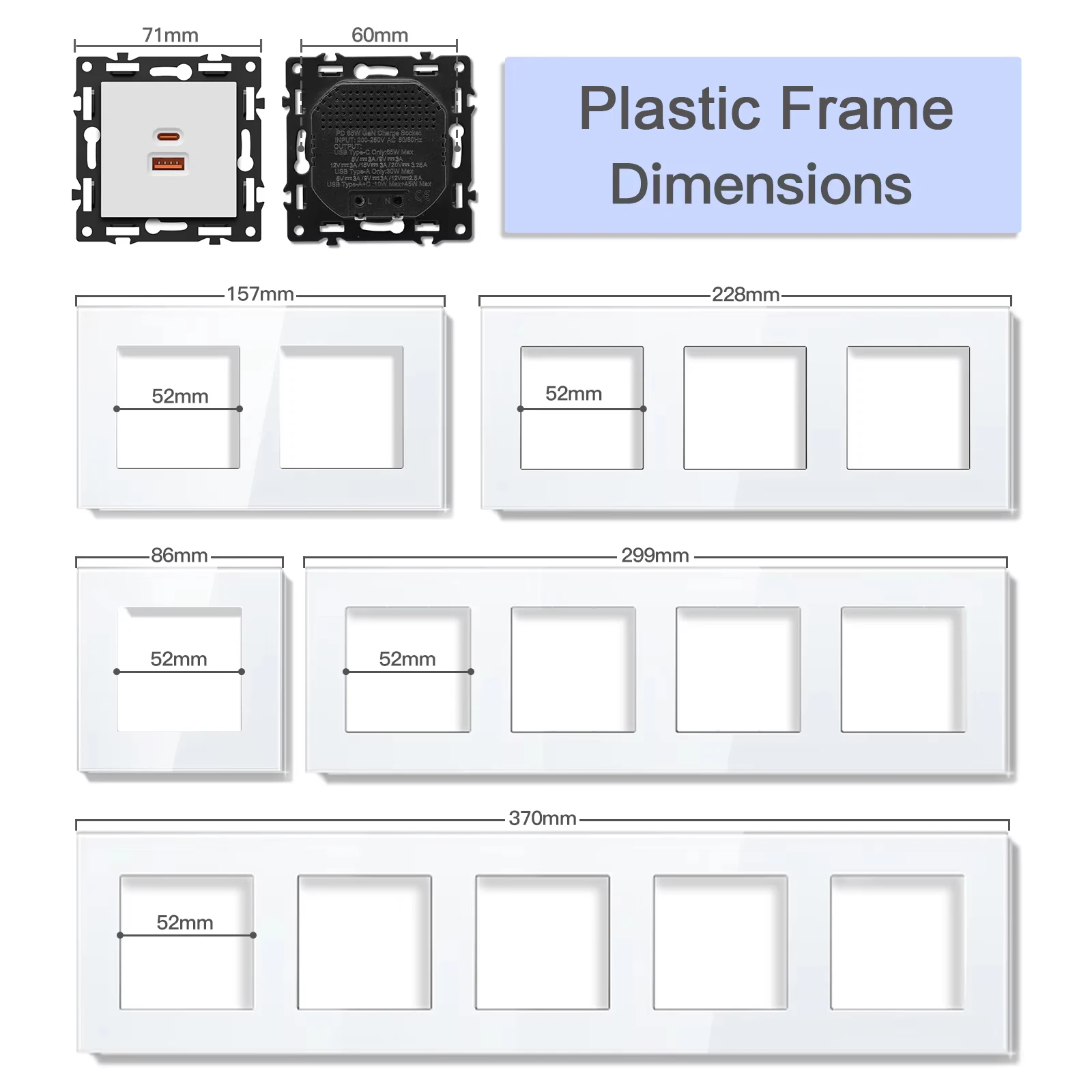 BSEED Plastic Frame Socket Modules CAT6 TV Parts White Frames Satellite DIY Combination Wall Sockets USB Charge Key E-Series