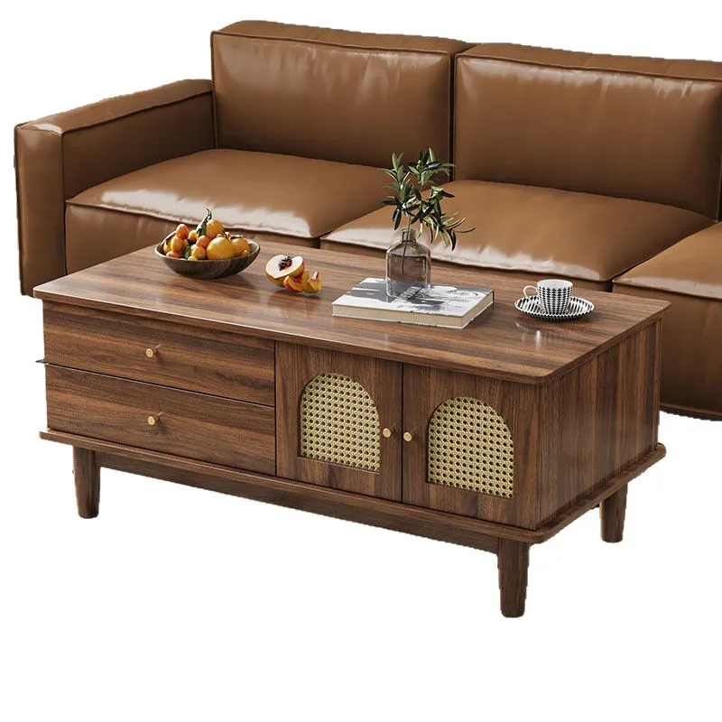 

Retro simple rattan TV cabinet Chinese Nordic small apartment solid wood living room household coffee table TV cabinet