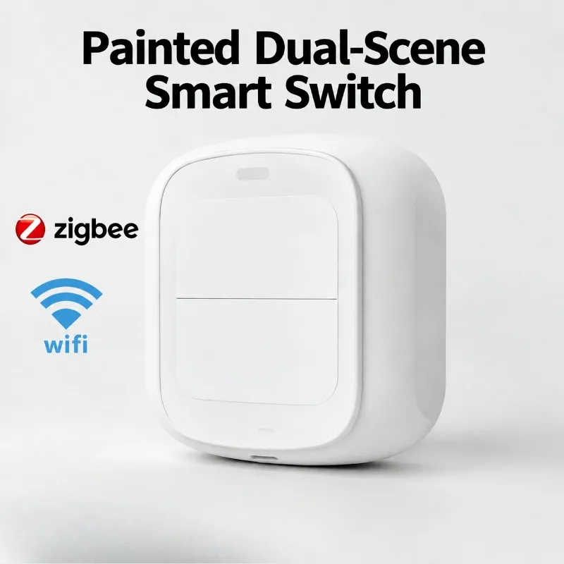 WiFi Zigbee 2-Key Scene Switch Self-Adhesive Remote Panel Multi-Function Wire-Free Smart Home Mobile App Control Household