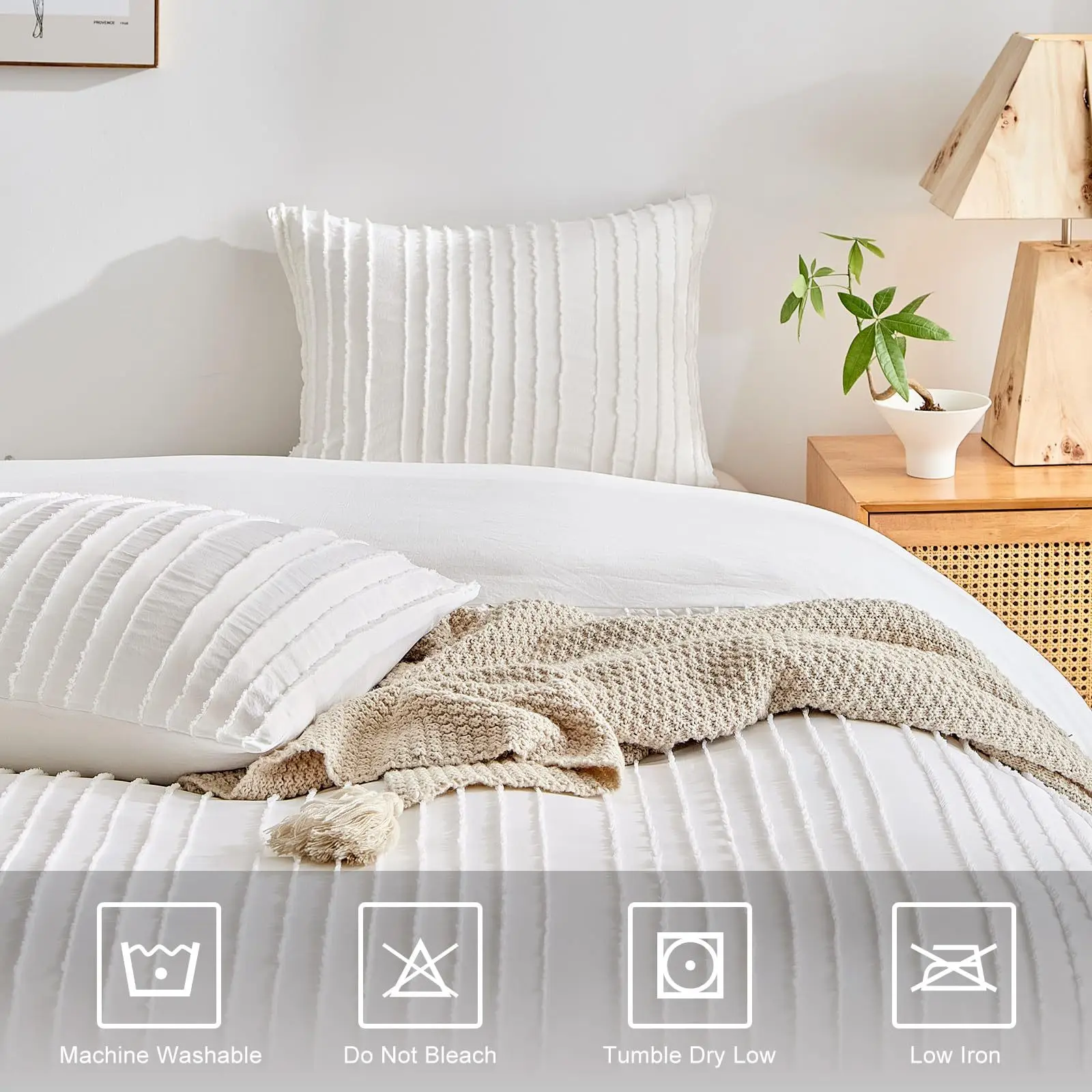 Bohemian Stripe Fluffy Quilt Cover Set All Seasons Bedding Set with Duvet Cover and Pillowcase Double Queen Comforter Cover Set