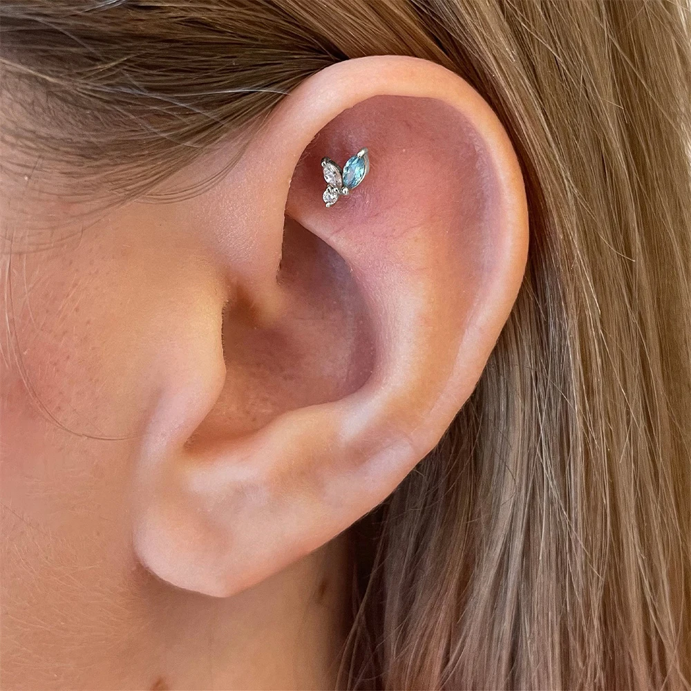 CANNER 1PC Horse Eye Crown Zircon 925 Sterling Silver Heart Flat Head Cartilage Piercing Stud Earring For Women Ins Earring Gift view 6