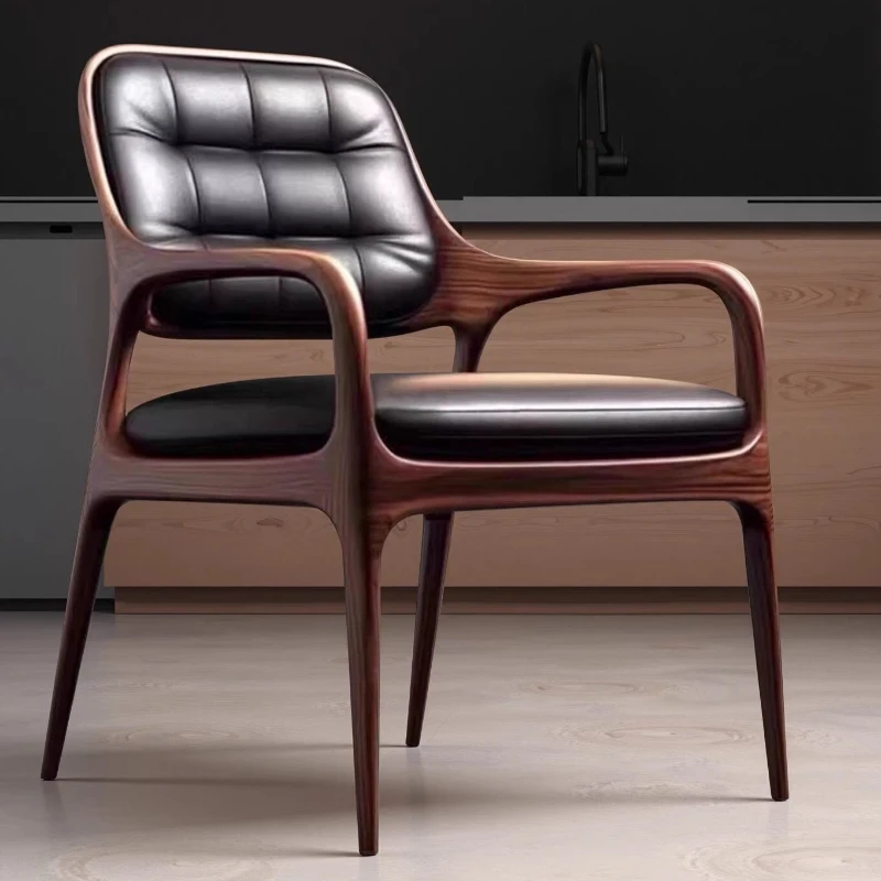 

North American black walnut leather casual sofa modern light luxury solid wood dining chair tea chair back designer