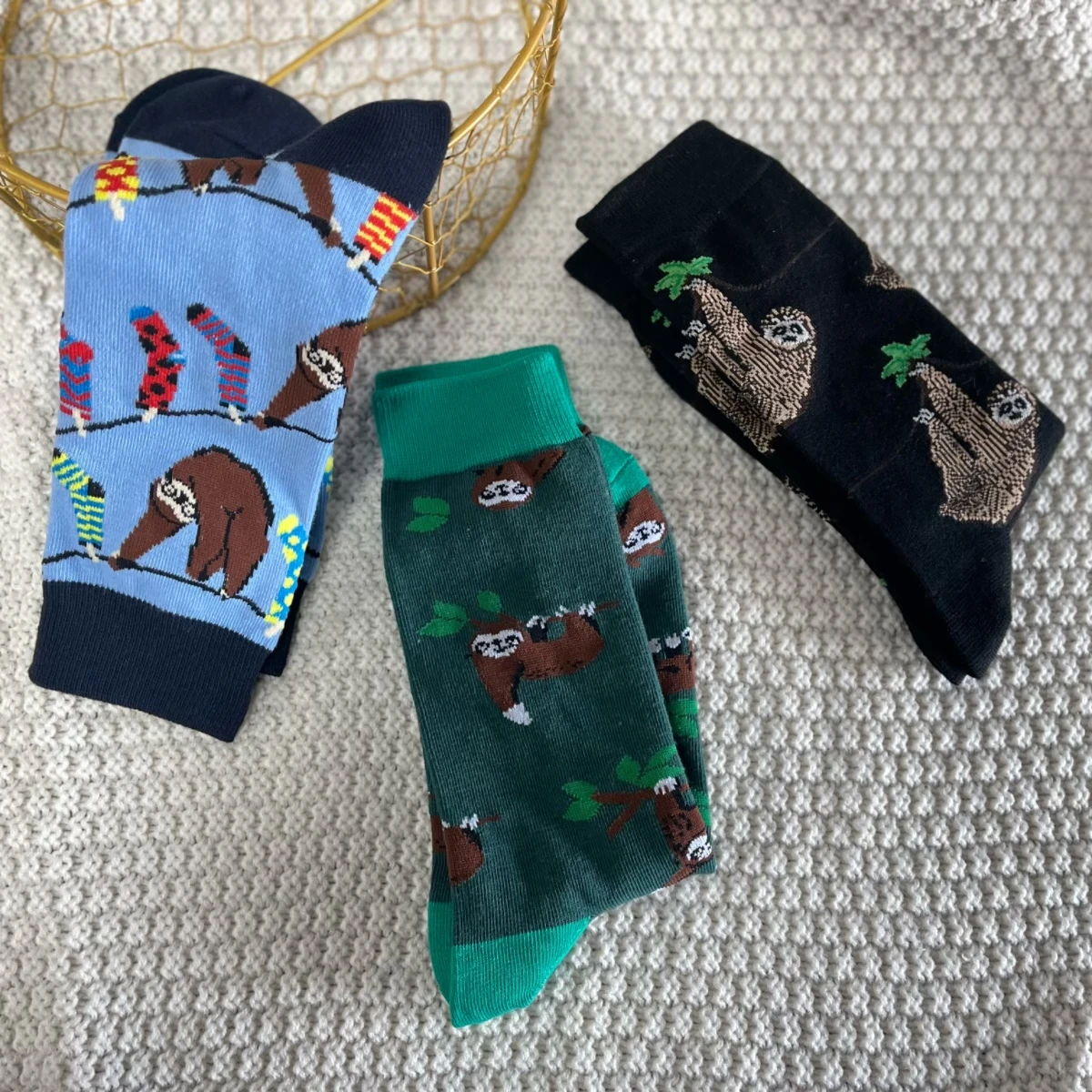 1 Pair Unisex Socks Cartoon Cute Sloth Print Breathable Middle Tube Socks Suit In All Seasons For Daily