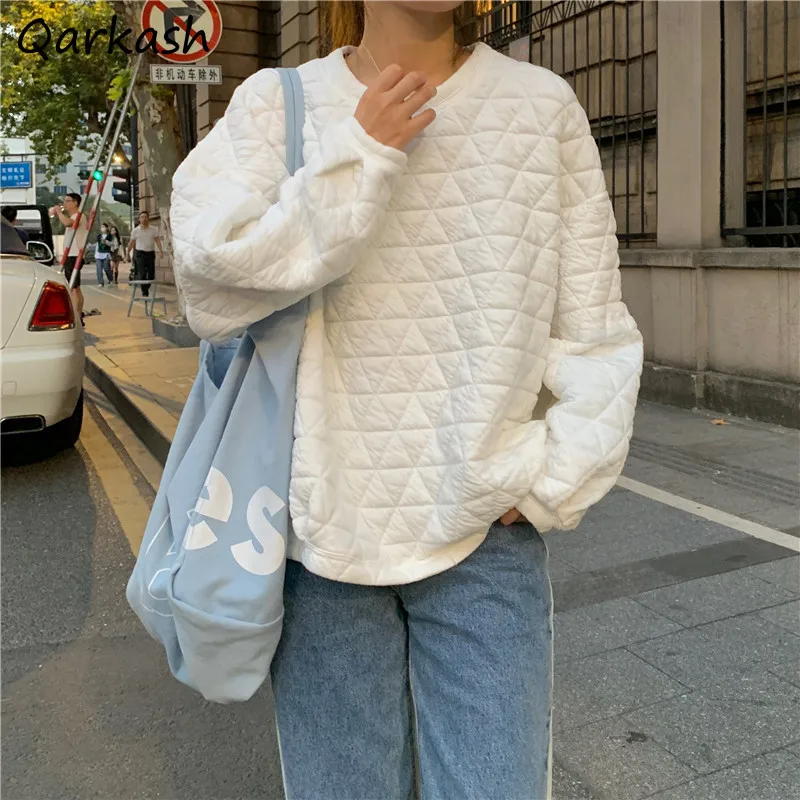 

Sweatshirts Women Chic Textured Winter Thick Y2k Aesthetic O-neck Clothing Loose Fashion Ladies Retro All-match Elegant Mujer