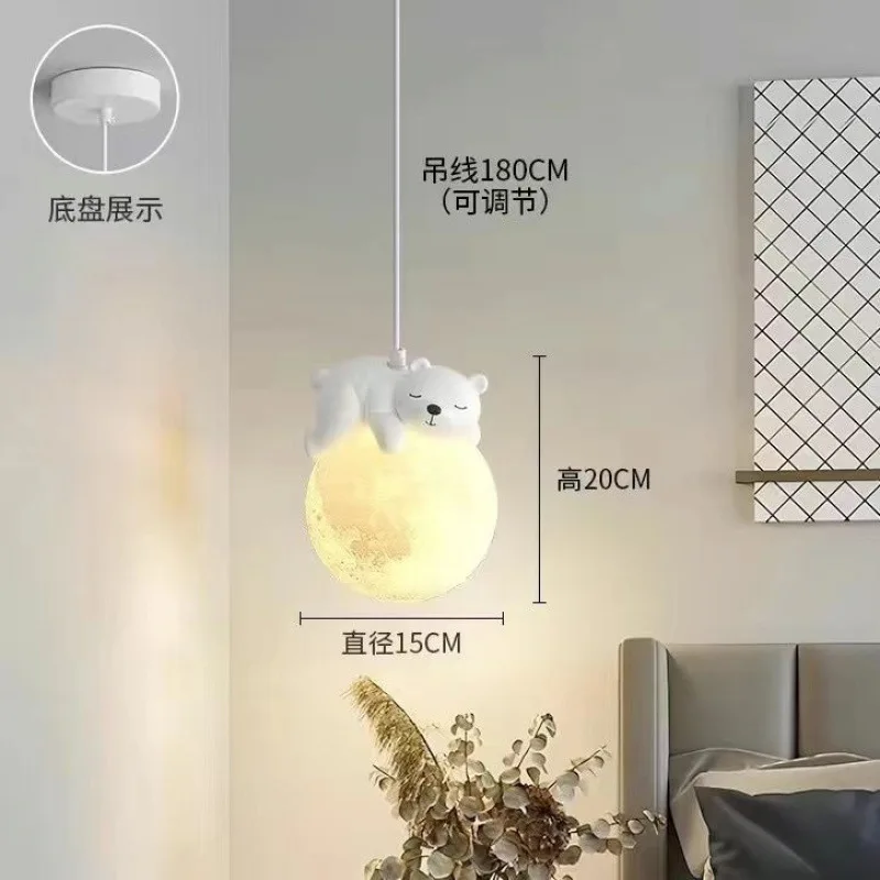 

Nordic Modern Moon LED Chandelier Bedroom Study Restaurant Bedside Polar Bear Wall Lamps Living Room Decor Rabbit Pendent Lamps