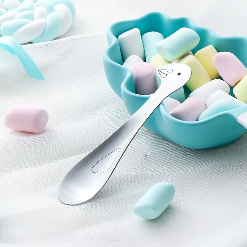 

2Pcs Stainless Steel Kids Spoon Ergonomic Handle for Stirring Coffee Tea Cappuccino Dessert Milk Cream Creative