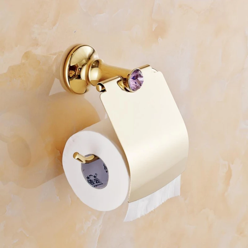 

Polished Gold Solid Brass Toilet Paper Holder/Tissue Box Luxury High Quality Wall Mounted Roll Holder Toilet Accessories Sets L