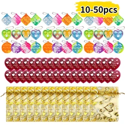 10-50pcs Valentines Day Gift Cards with Pop Bubble Fidget Toys Keychain Mini Pop Squeeze Toys for Kids Adult Party Favors