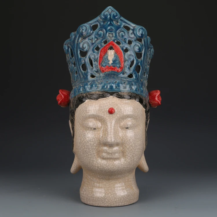 Da Zhou (951-960) Chai Kiln Green Color Guanyin Buddha Head Old Goods Antique Collection Genuine Porcelain Old Objects