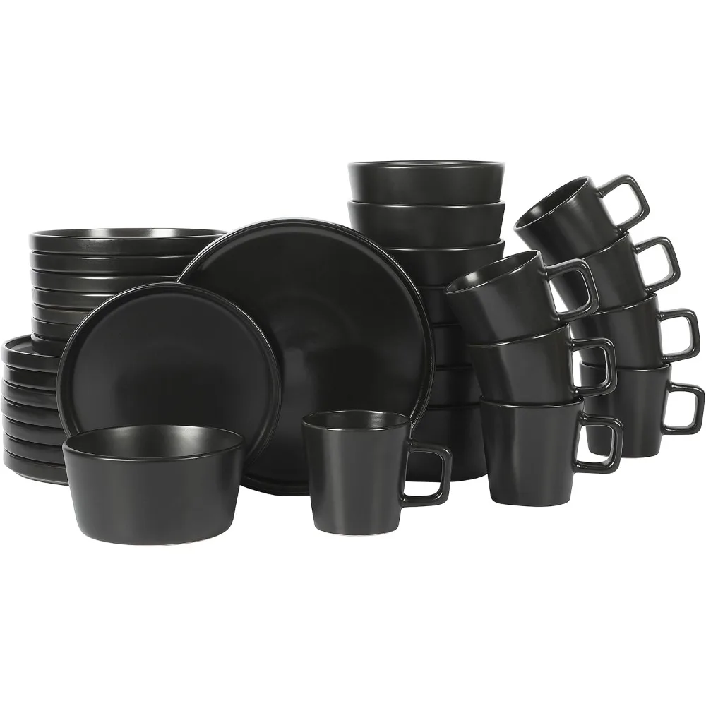 

Gibson Soho Lounge 32-Piece Matte Black Stoneware Dinnerware Set for 8, Including Plates, Bowls, and Mugs