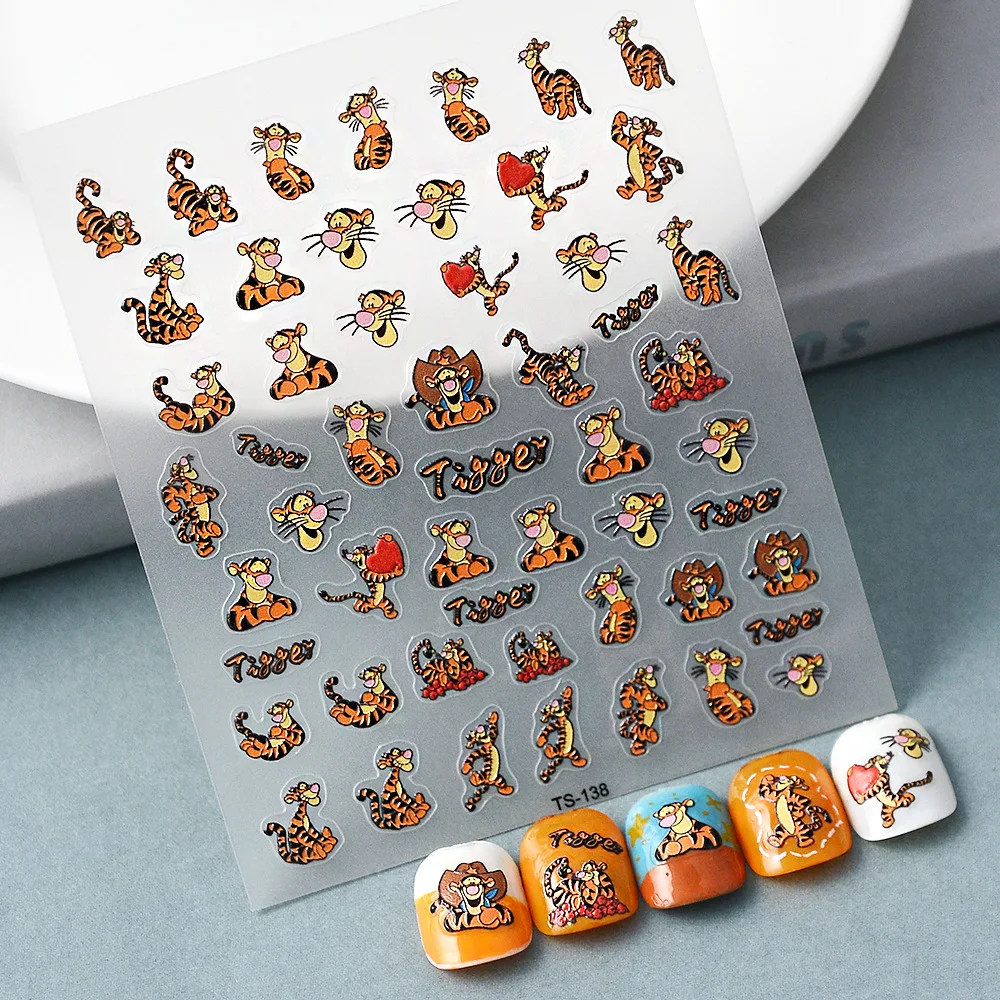 1PCS Disney Anime Tigger Mickey Winnie the Pooh Nail Stickers Nail Accessories New Anime 5D Embossed Stickers Nail Art Supplies