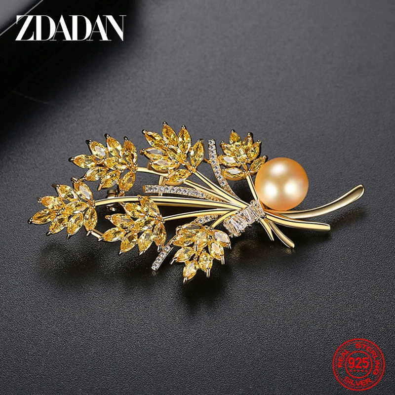 

Брошь ZDADAN из стерлингового серебра 925 пробы с золотом 18 карат в форме колосьев пшеницы для женщин и девочек, свадебные украшения, аксессуары