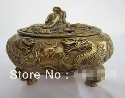 Vintage Ancient Chinese Bronze Statue Dragon Playing Bead Censer Incense Burners