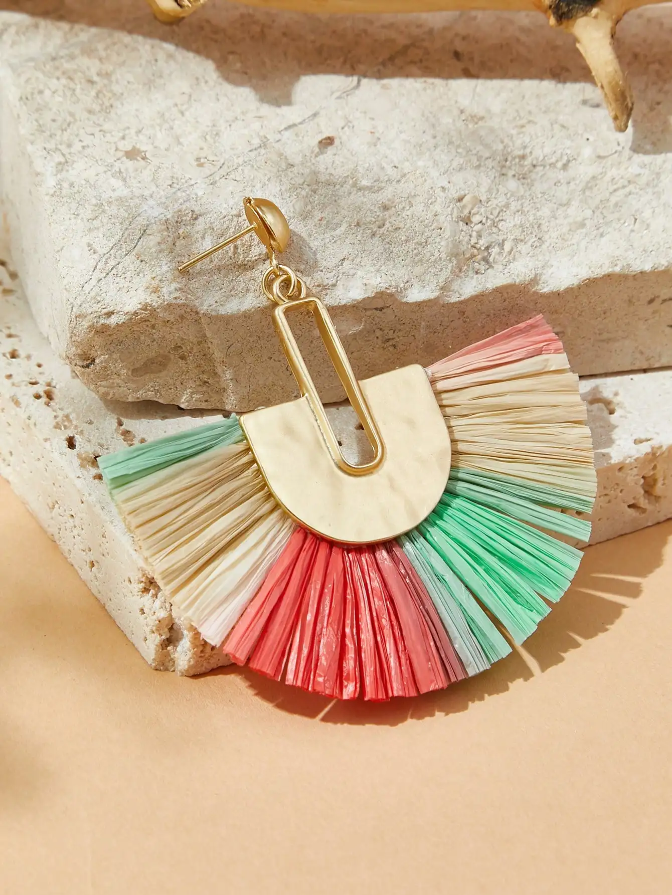 Bohemian Vintage Fan Shaped Tassel Earrings for Women Geometric Hand Woven Tassel Earrings with Ethnic Style Earrings