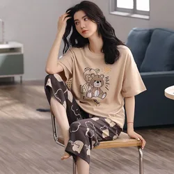 Summer New Ladies Pajamas Homewear Set of Short-Sleeved Pajamas Women's Summer Simple Korean Cartoon Loose Large Size Homewear