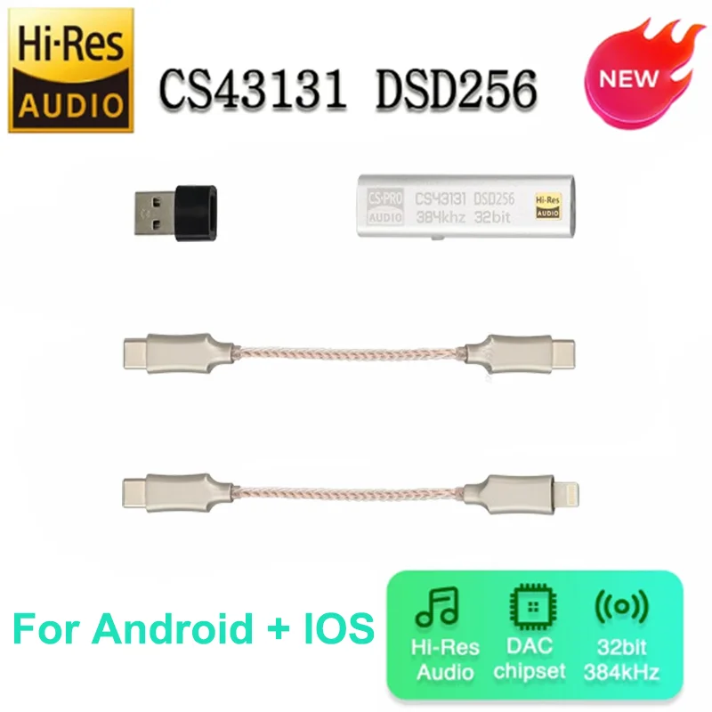 Type C to 3.5MM DAC Headphone Amplifier CS43131 DSD256 Output Audio Interface for iPhone PC HiFi Decoding Audio Adapter Chip Amp