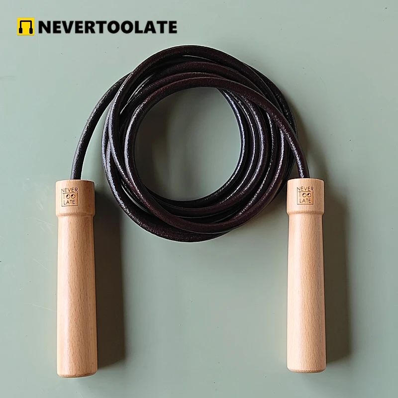 NEVERTOOLATE BIG HANDLE HEAVY ROPE JUMP ROPE Build in ball bearing wood handle leather 3m 8mm 305g jump skipping rope