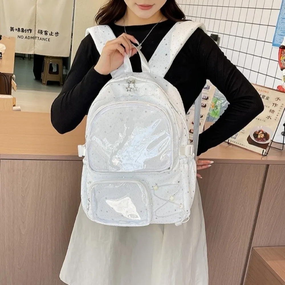 Oxford Cloth Star Backpack Print Y2k Students School Bag Large Capacity Harajuku Transparent Itabag Junior High School Students