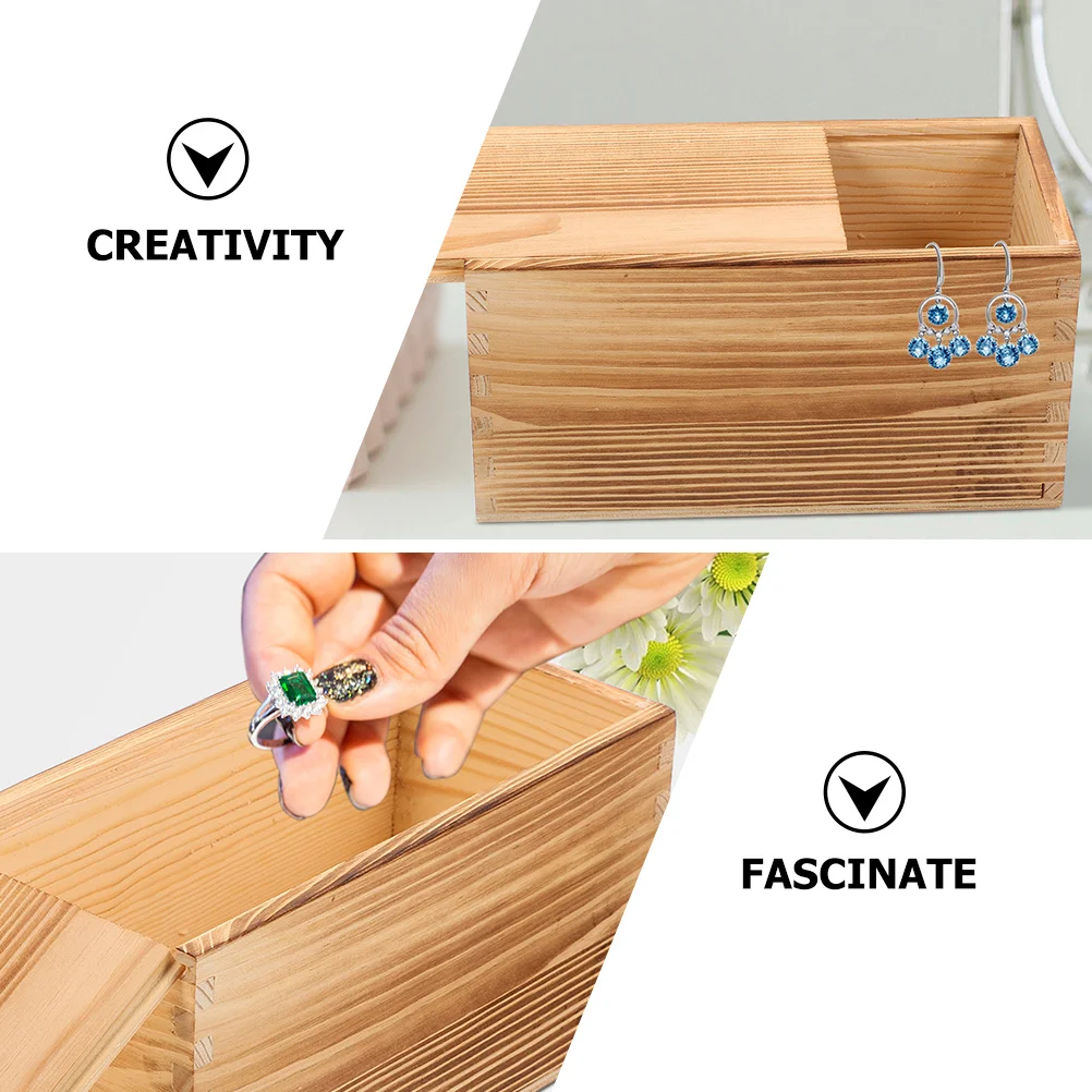 2Pcs Wooden Jewelry Box Sliding Lid Portable Storage Case Lightweight Sturdy Organizer Wooden Box with Sliding Lid