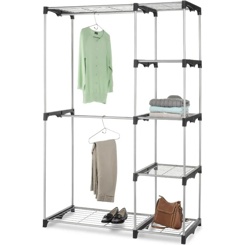 

Whitmor Double Rod Freestanding Closet Organizer, Silver