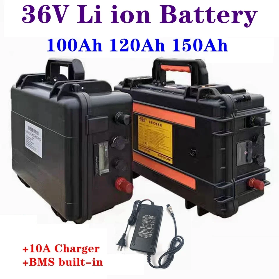 IP67 waterproof 36V 100Ah 120Ah 150Ah Lithium ion 3.7V Li-po battery pack for 3000W fishing boats trolling mortor+10A Charger