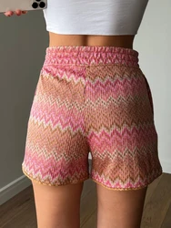 Hirsionsan-pantalones cortos de playa para mujer, Shorts elegantes de cintura alta, rayas de colores, suaves, informales, elásticos, holgados, con bolsillos, 2023