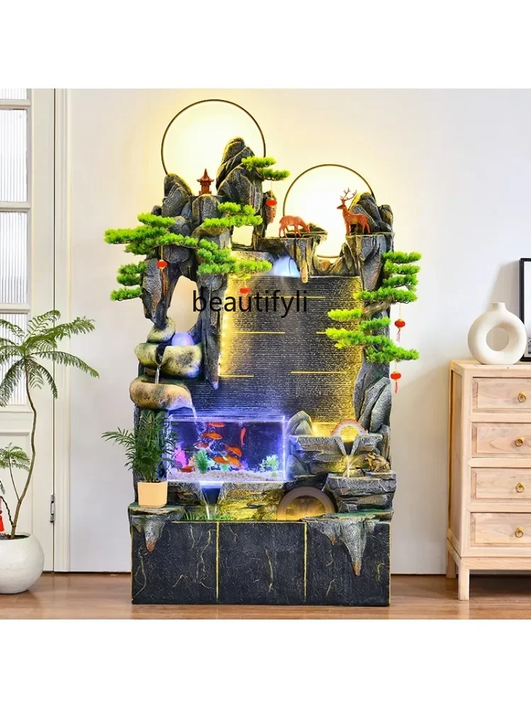 NQLarge Artificial Mountain and Fountain Fengshui Wheel Humidifier Water Curtain Wall Fish Tank Office Courtyard  Decoration