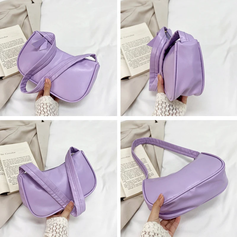 New Fashion Trend Retro Women's Casual Versatile Simple Underarm Solid Color Zipper Shoulder Bag