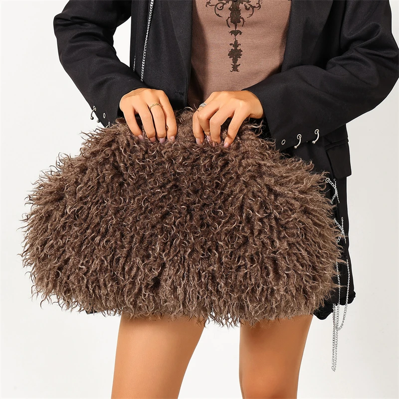Flauschige Plüsch-Clutch Y2k Fuzz Clutch Tasche, exquisite modische Abendtasche, Dumpling-Tasche, große Kapazität, trendige Damen-Wolkenhandtasche – Detail 16