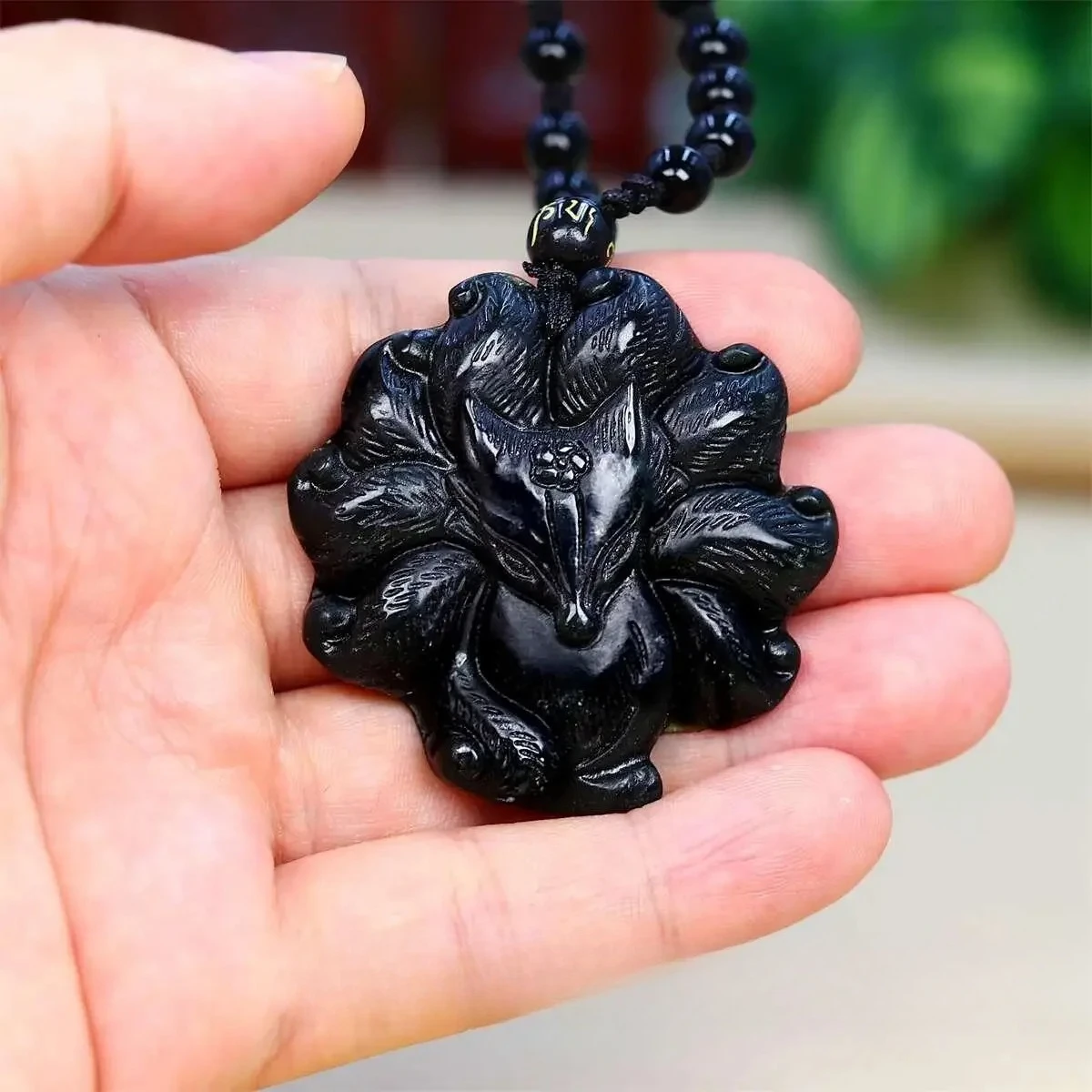 

Jade Nine Tailed Fox Pendant Black Necklace Accessories Gemstone Chinese Gifts for Women Amulet Jewelry Men Natural Vintage