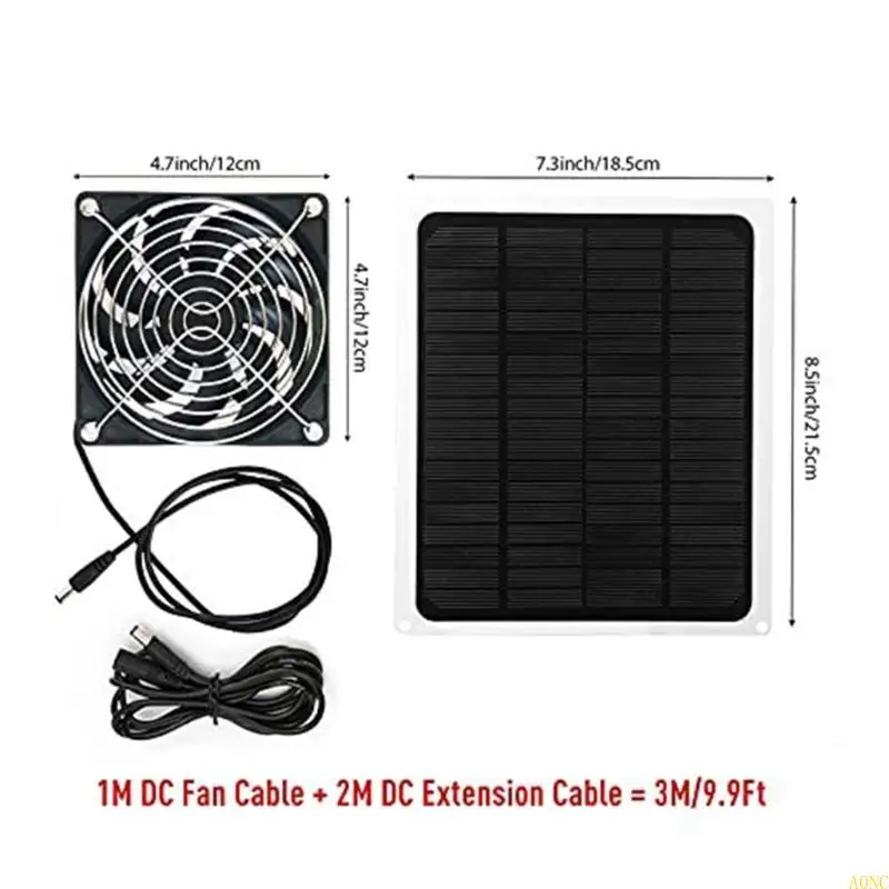 A0NC Mini Solar Panel Powered Ventilator Fendator portable 10W Greenhouse Solar Échappement Solar pour Office Outdoor Dog House