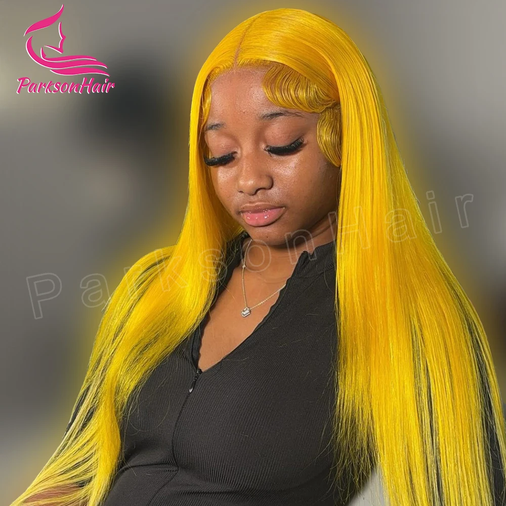 

Glueless Yellow Colored Human Hair Wigs Straight 5x5 Transparent Lace Closure Wig 200% Density Wear & Go Lace Front Wig No Glue