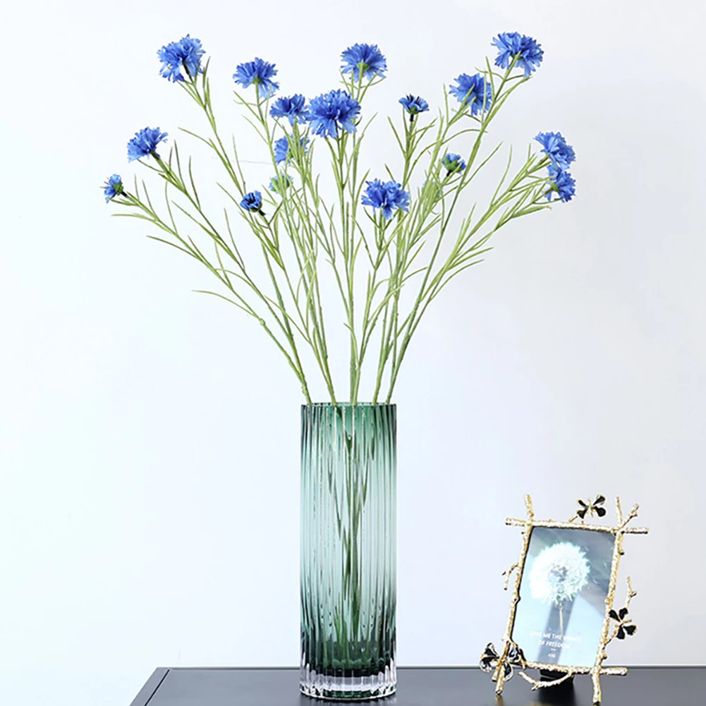 Ramo de flores artificiales de seda, planta falsa de aciano, decoración del hogar, boda, 3 tenedores