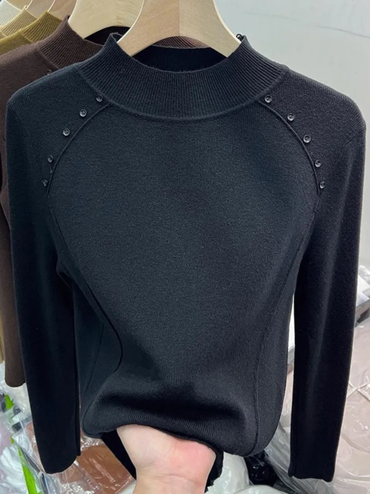 حجم كبير المرأة فضفاضة التخسيس f عالية Ne اللون تريكو الخريف الشتاء بسيط العلوي الدافئة قاعدة طبقة العصرية #5