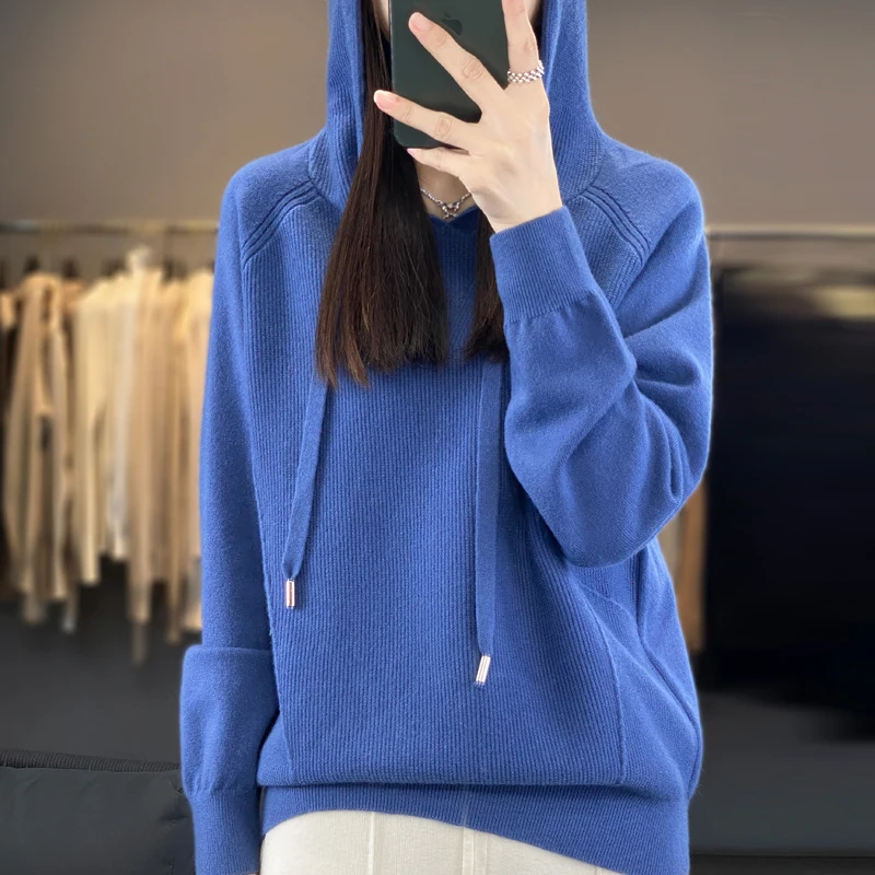 2023Autumn winter new hooded and thickened knit Cashmere Hoodie Women's Loose Hooded Knitted Jacket Thick Sweater Outer Wear