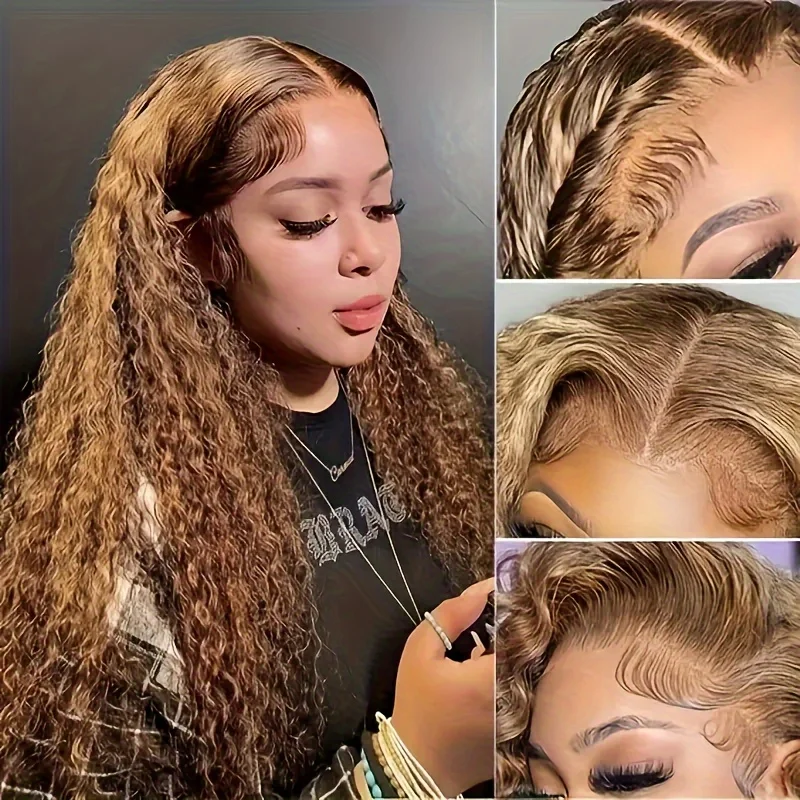 أشقر عسلي شعر مستعار بدانتيل أمامي مموج عميق للنساء ، شعر مستعار أمامي شفاف عالي الدقة ، شعر بشري ملتف مسبقًا ، كثافة ، P4, 27, 5x5