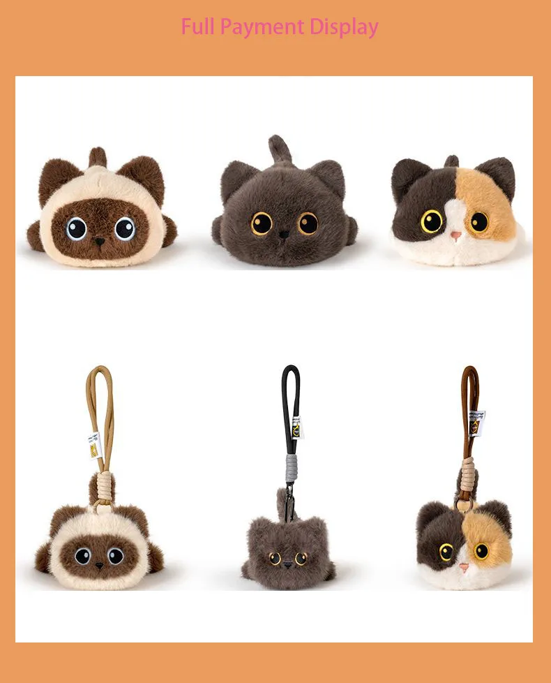 

Cute Cat Plush Toy Soft Stuffed Black Calico Kitten Doll Fluffy Animal Keychain Creative Gift for Kid and Adults Companion Doll